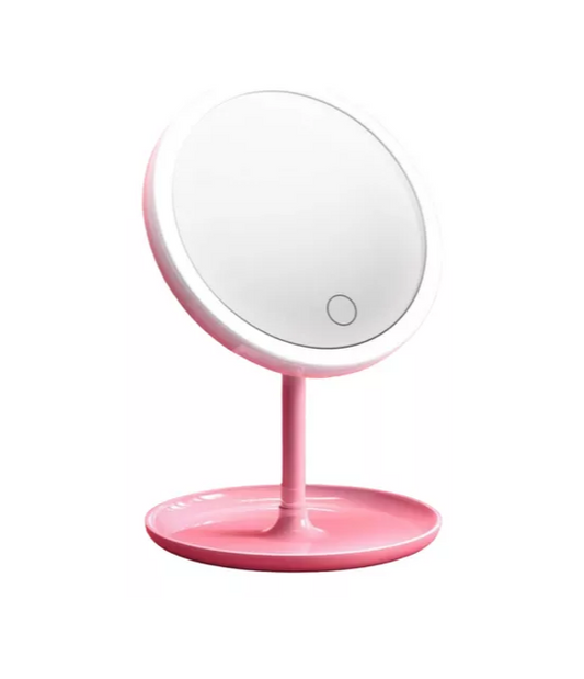 Espejo P/maquillaje Redondo 3 Tonos Luz Led Táctil Gira 360° Color del marco Rosado