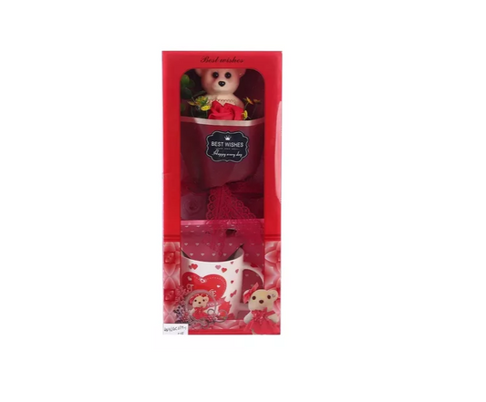 Set Taza Love + Osito Peluche + Rosas Regalo San Valentín
