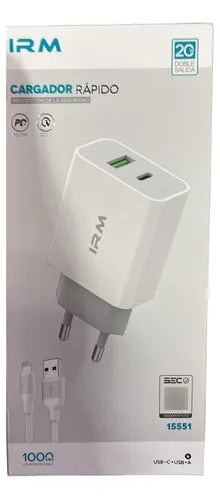 Cargador Carga Rápida Usb-c + Usb+a Irm Doble Salida