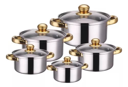 Juego De Ollas 10 Pcs Set Batería De Cocina Acero Inoxidable