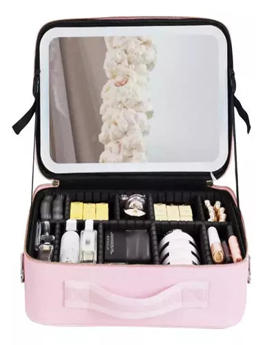 Estuche De Maquillaje Con Espejo Luz Led Organizador Viajero
