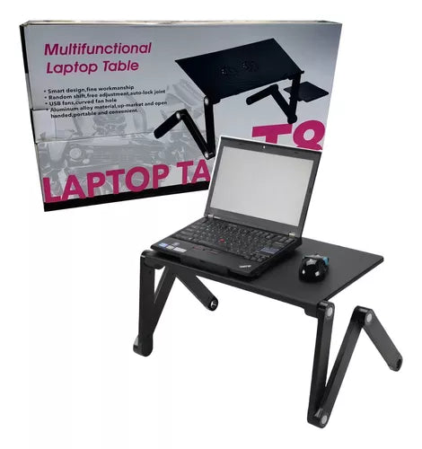 Mesa Para Laptop Notebook Plegable Cama 2 Ventiladores T8 Color Negro