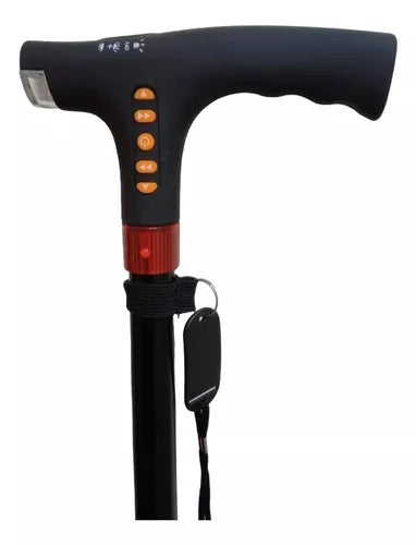 Bastón Ajustable Luz Led Linterna Alarma Radio Fm Mp3 Color Negro
