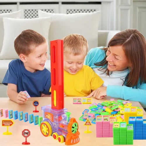 Tren Juguete Dominó Automático Juego Para Niños Y Niñas Personaje Tren Domino 80 Piezas
