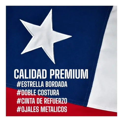 Pack 2 Bandera Chilena Bordada Reforzada 90x60 Cm Tricolor