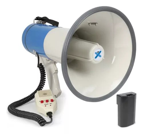 Megáfono Portátil Altavoz Fuerte 50w Batería Recargable Color Blanco Con Celeste