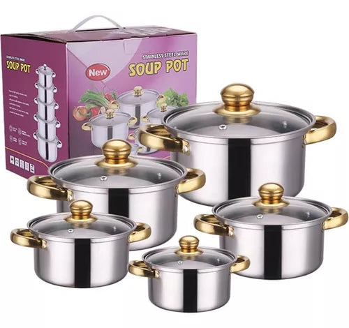 Juego De Ollas 10 Pcs Set Batería De Cocina Acero Inoxidable