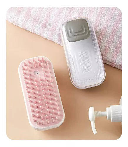 Cepillo De Baño Perro Gato Silicona Con Dispensador Champú Color Blanco
