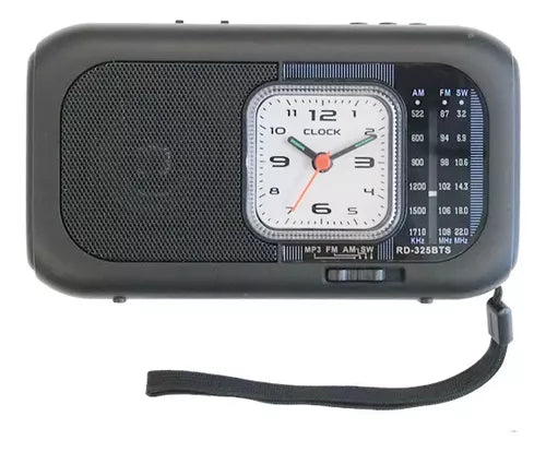 Radio Portátil Fm/am 3 Bandas Con Reloj Linterna Color Negro