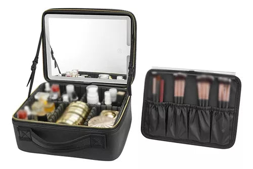 Organizador De Maquillaje Cosmetiquero Con Espejo Led Usb