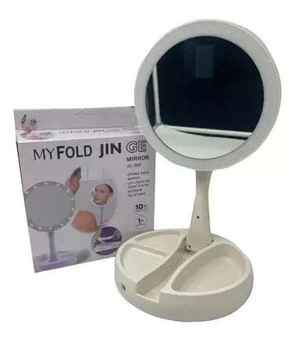 Espejo Para Maquillaje Luz Led Plegable Aumento 10x Redondo Color del marco Blanco