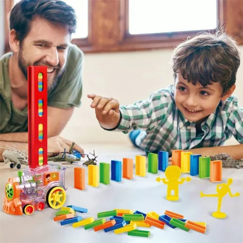 Tren Juguete Dominó Automático Juego Para Niños Y Niñas Personaje Tren Domino 80 Piezas