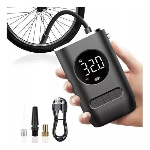 Mini Inflador Compresor Calibrador De Aire Portátil My-7383 Color Negro Fase Eléctrica Bifásica