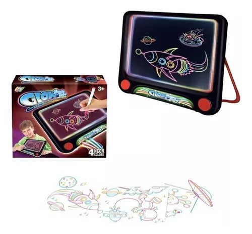Pizarra 3d Led Luminosa Mágica Glow Para Niños Plumones Neón Color Negro