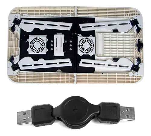 Mesa Portátil Notebook Laptop Plegable Con Ventiladores Color Blanco Con Negro
