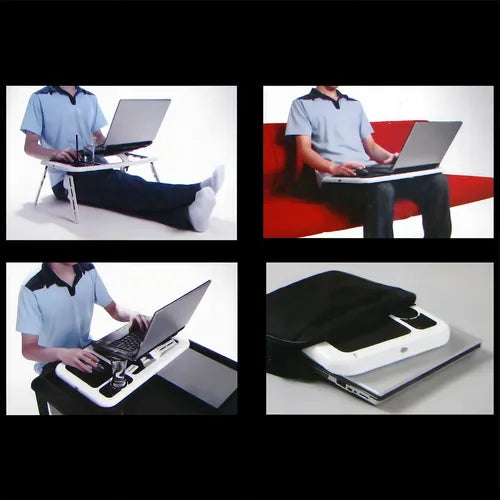 Mesa Portátil Notebook Laptop Plegable Con Ventiladores Color Blanco Con Negro