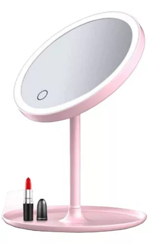Espejo P/maquillaje Redondo 3 Tonos Luz Led Táctil Gira 360° Color del marco Rosado