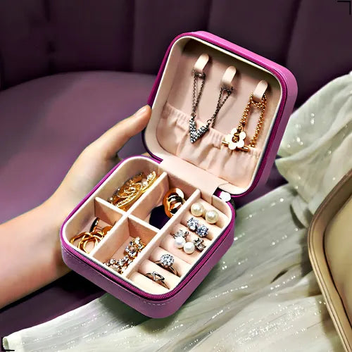 Jewelry Box, organizador portátil con cremallera, funda de viaje de piel, color rosa