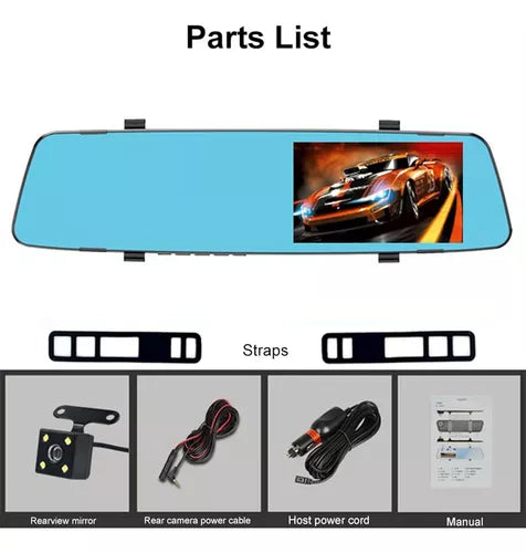 Cámara Espejo Retrovisor Dual Dvr Hd 1080p Frontal Y Trasera