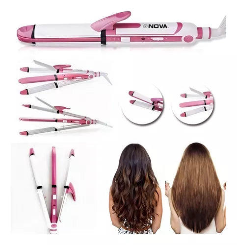 Plancha Rizador Ondulador Buclera Nova 4en1 Multifuncional Color Rosa