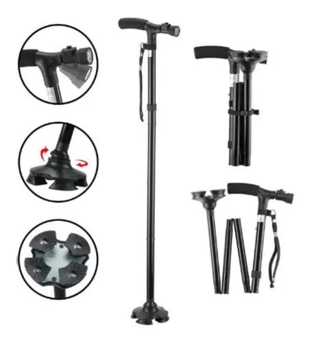 Bastón Plegable Bastones Ortopédicos Con Luz Led 4 Apoyos