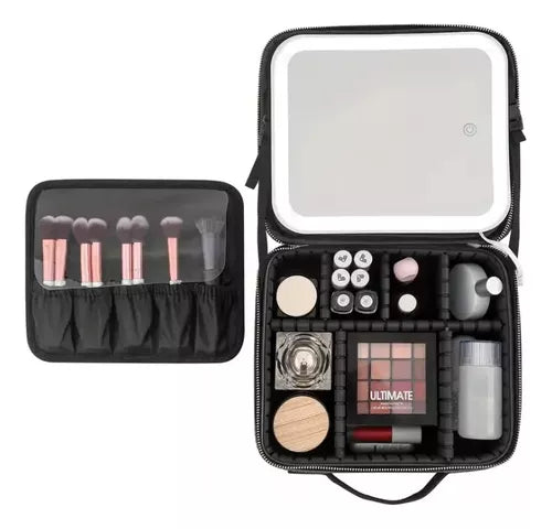 Organizador De Maquillaje Cosmetiquero Con Espejo Led Usb