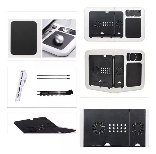 Mesa Portátil Notebook Laptop Plegable Con Ventiladores Color Blanco Con Negro