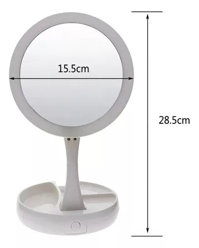 Espejo Para Maquillaje Luz Led Plegable Aumento 10x Redondo Color del marco Blanco