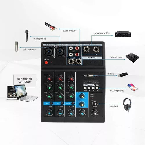 Mezclador De Audio De 4 Canales Sistema De Consola De Mezcla