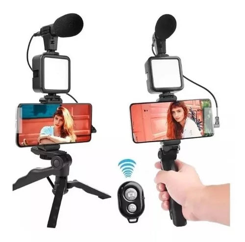 Kit De Creación Transmisión De Videos Soporte Luz Micrófono