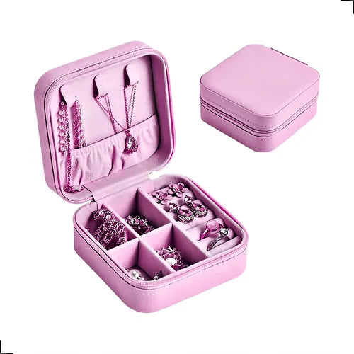 Jewelry Box, organizador portátil con cremallera, funda de viaje de piel, color rosa