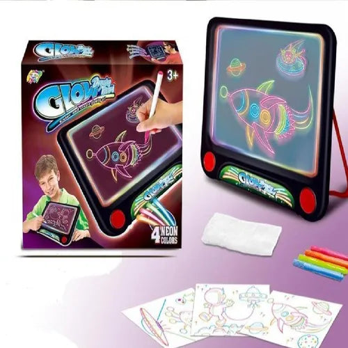 Pizarra 3d Led Luminosa Mágica Glow Para Niños Plumones Neón Color Negro