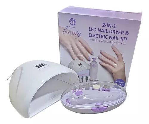 Kit De Lámpara Uv Led Y Mini Torno De Manicure Beauty 2 En 1 Color Blanco