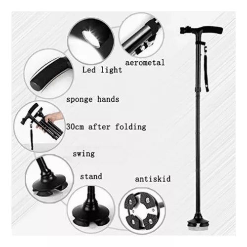 Bastón Plegable Bastones Ortopédicos Con Luz Led 4 Apoyos
