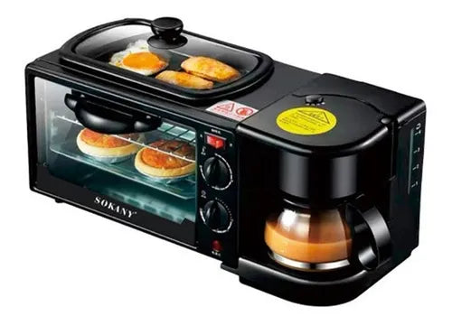 Máquina Para Hacer Desayuno 3 En 1 Horno Cafetera Sarten