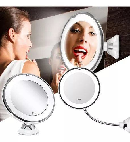 Espejo Flexible Plegable Luz Led Aumento 10x Redondo Jg-788 Color del marco Blanco