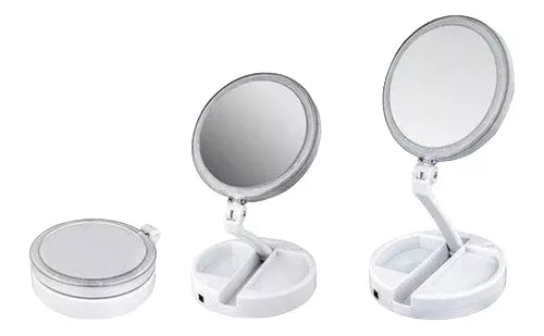 Espejo Para Maquillaje Luz Led Plegable Aumento 10x Redondo Color del marco Blanco