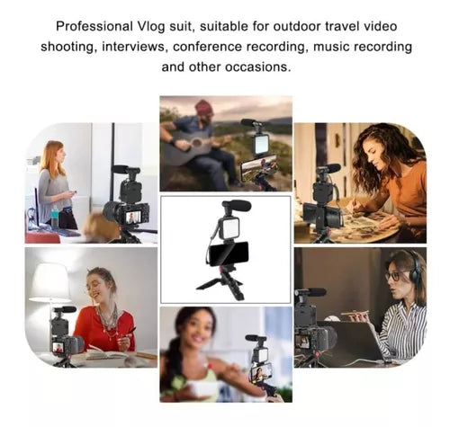 Kit De Creación Transmisión De Videos Soporte Luz Micrófono