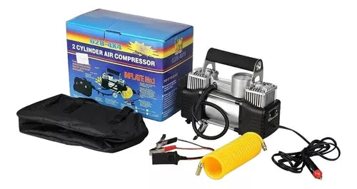 Inflador Compresor De Aire2 Cilindros Auto Bicicleta Camión Color Negro Con Plateado