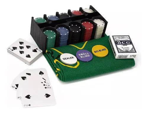Set Poker 200 Fichas Texas Holdem 2 Barajas + Paño + Caja