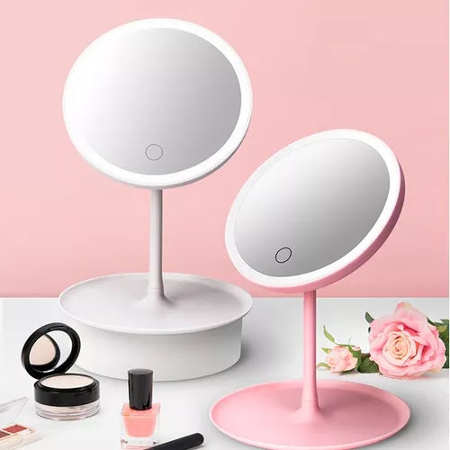 Espejo P/maquillaje Redondo 3 Tonos Luz Led Táctil Gira 360° Color del marco Rosado