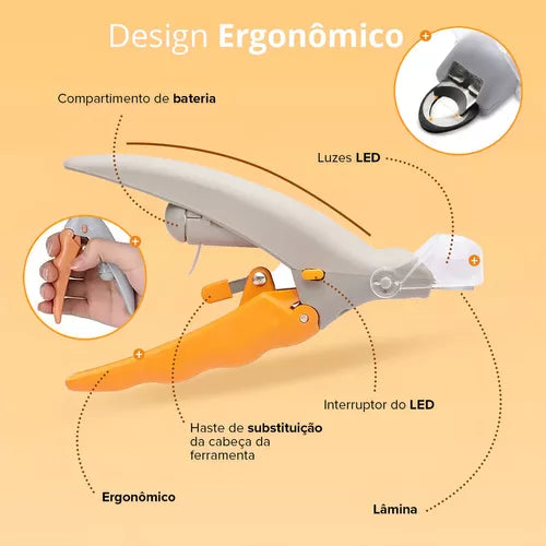 Alicates cortaúñas para mascotas con LED de acero inoxidable para perros y gatos