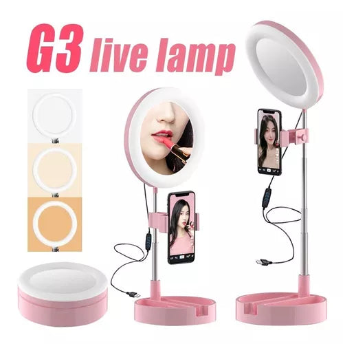 Aro De Luz Led+espejo De Maquillaje+soporte De Celular 3en1 Color de la estructura Rosa claro