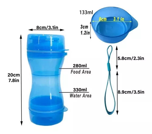 Botella De Agua Y Comida 2 En 1 Para Mascotas Portátil