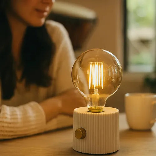 Lámpara De Mesa Velador Luz Cálida Recargable Tipo C