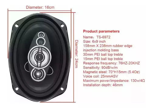 Parlantes Auto 800w Max 16cm*24cm Audio Ts-6972