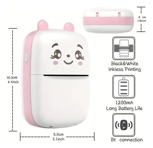 Mini Impresora Térmica Portátil Gatita Bluetooth + 1 Rollo