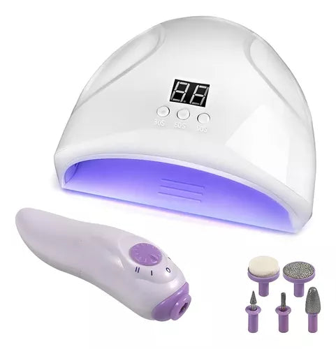 Kit De Lámpara Uv Led Y Mini Torno De Manicure Beauty 2 En 1 Color Blanco
