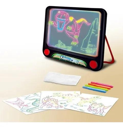 Pizarra 3d Led Luminosa Mágica Glow Para Niños Plumones Neón Color Negro