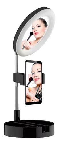 Aro De Luz Led+espejo De Maquillaje+soporte De Celular 3en1